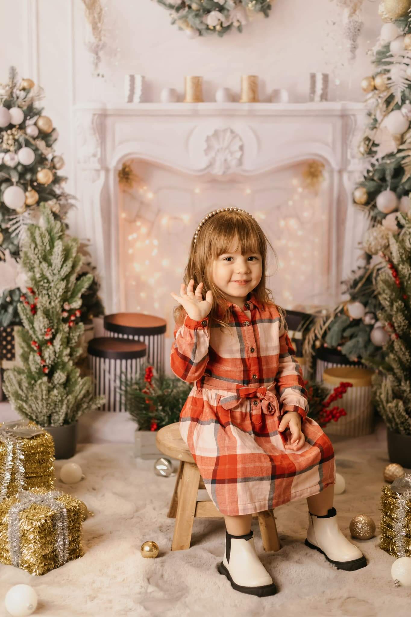 Kate Christmas White Room Pinetrees Gifts Fireplace Decoration Backdrop for Photography - Image 11